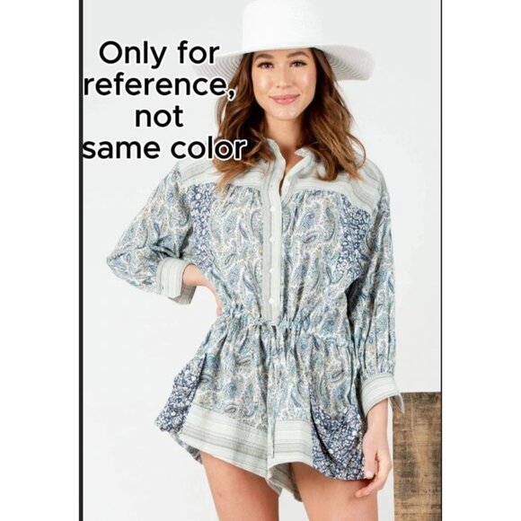 Lucca Womens Paisley  Floral Print Romper Button Front And Long Sleeves - Picture 7 of 11